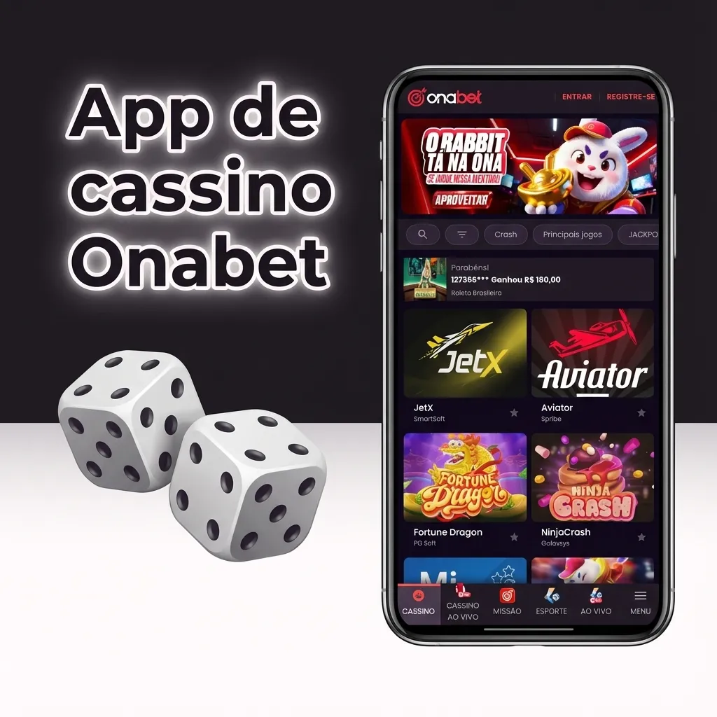 Tela inicial do app Onabet exibindo opções de apostas esportivas, cassino, slots e cassino ao vivo