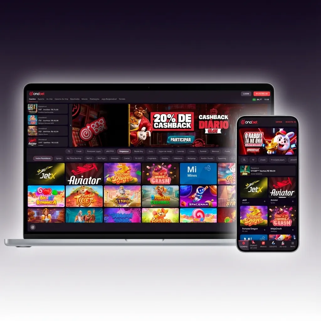 Tela do site Onabet Brasil com menu superior e painel lateral destacando esportes, cassino, eSports e apostas ao vivo