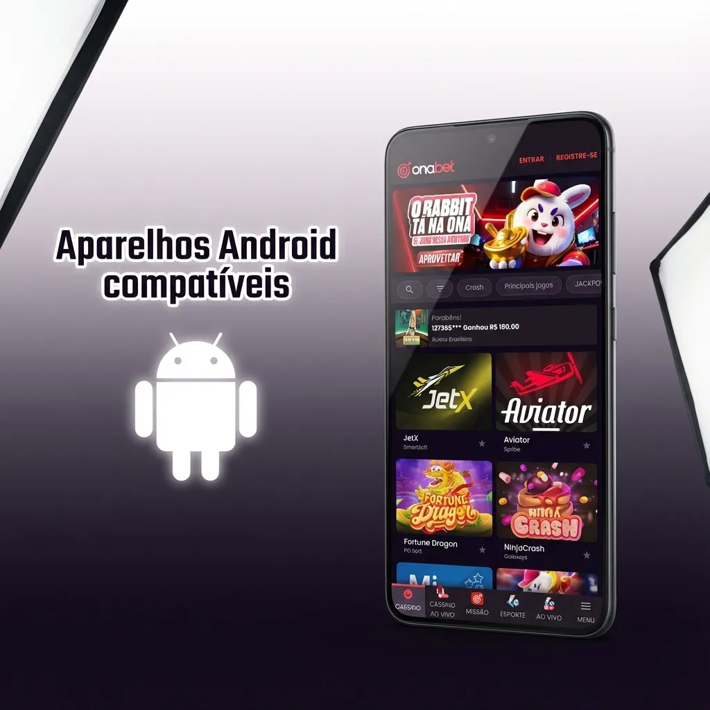 Lista de smartphones Android compatíveis com o app Onabet, incluindo Samsung, Motorola, Xiaomi, Realme e Asus