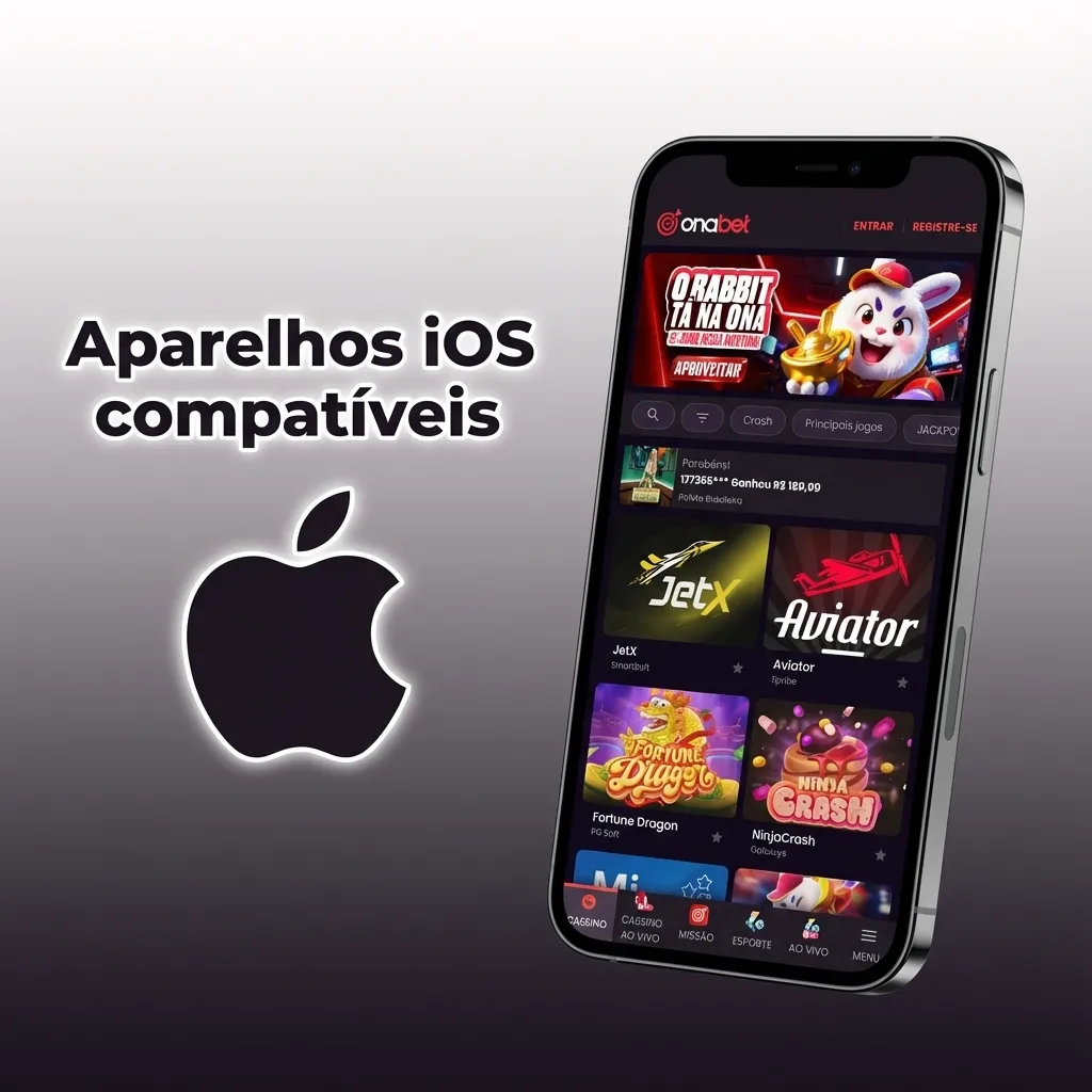 Tela mostrando iPhones recentes compatíveis com o app Onabet em iOS 12 ou superior