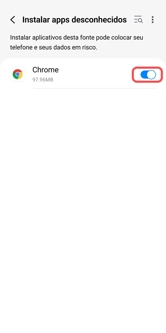 Tela de configurações de segurança do Android para permitir instalações da Onabet.
