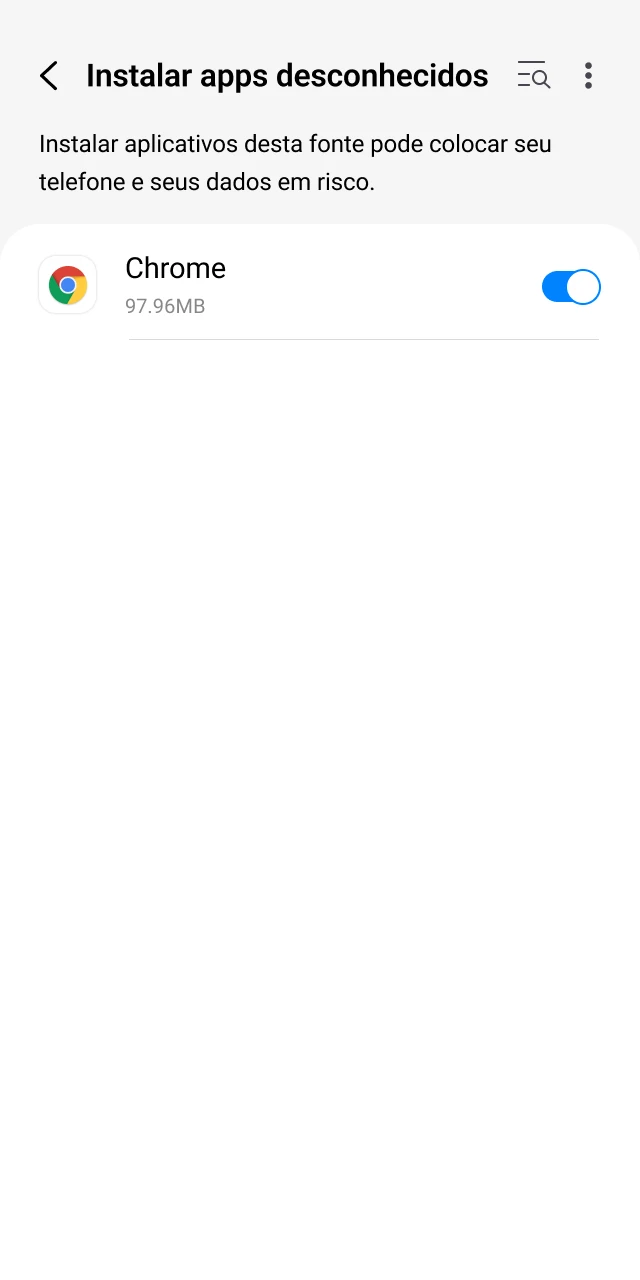 Tela de configurações do Android para permitir instalação de apps da Onabet.