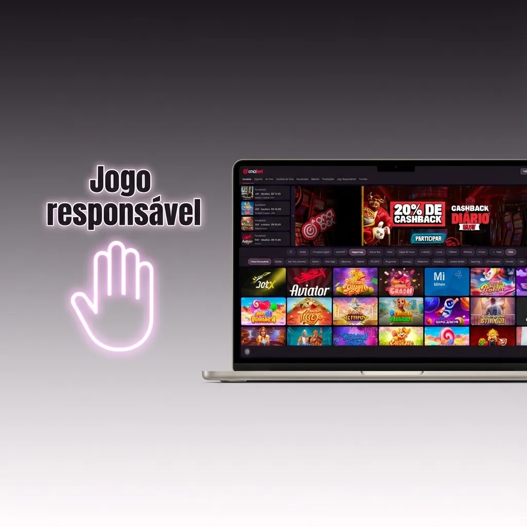 Banner em português sobre jogo responsável, com dicas de limites, pausas, evitar dívidas e buscar ajuda profissional.