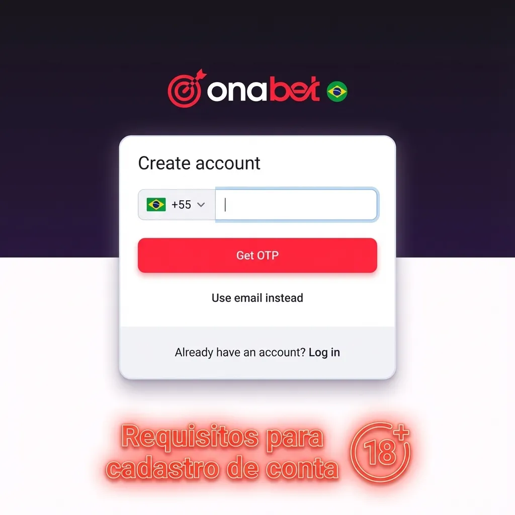 Tela da Onabet exibindo lista de requisitos em português para cadastro e criação de nova conta no site