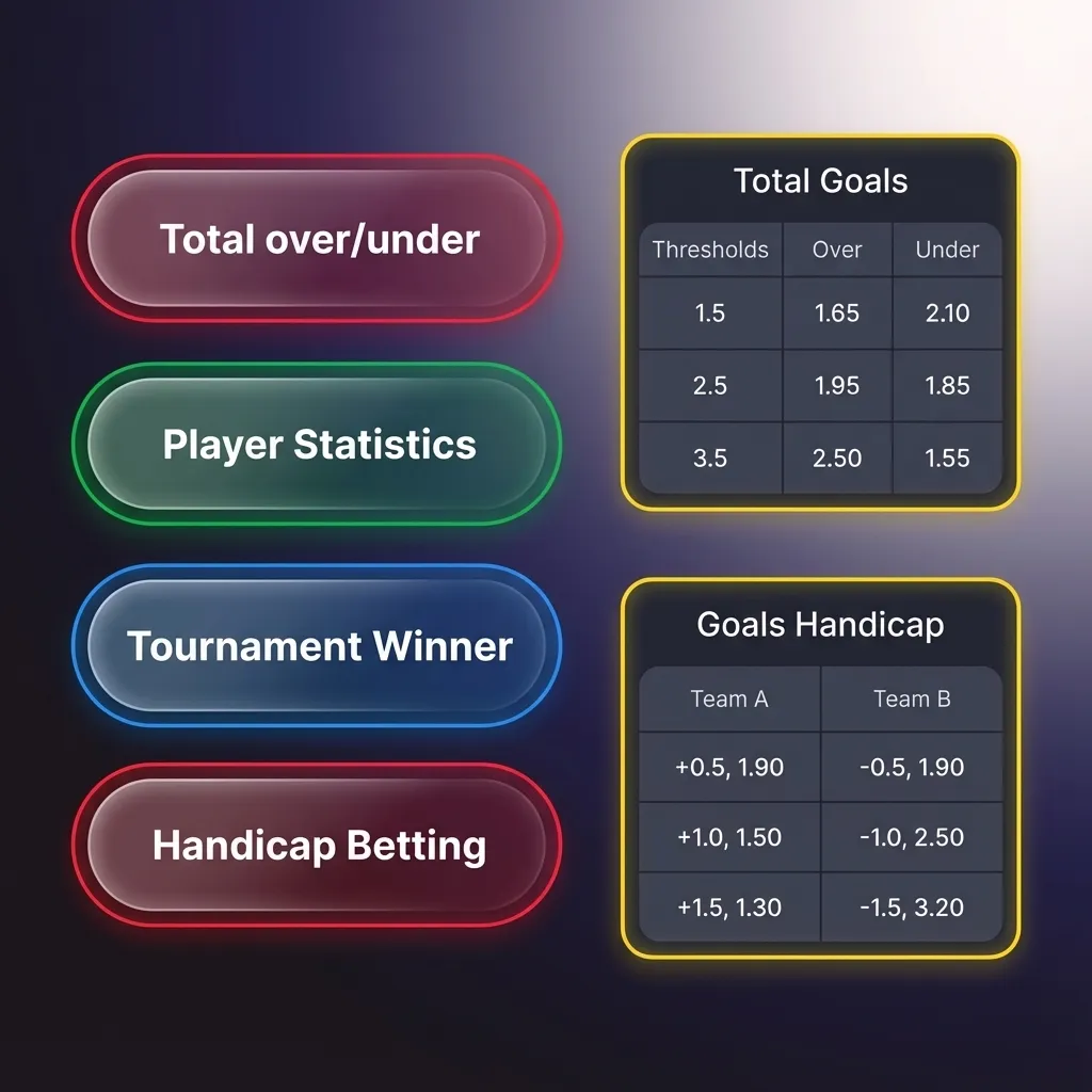 Gráfico explicando tipos de aposta Onabet: simples, múltipla, sistema, handicap e totais, com ícones ilustrativos.