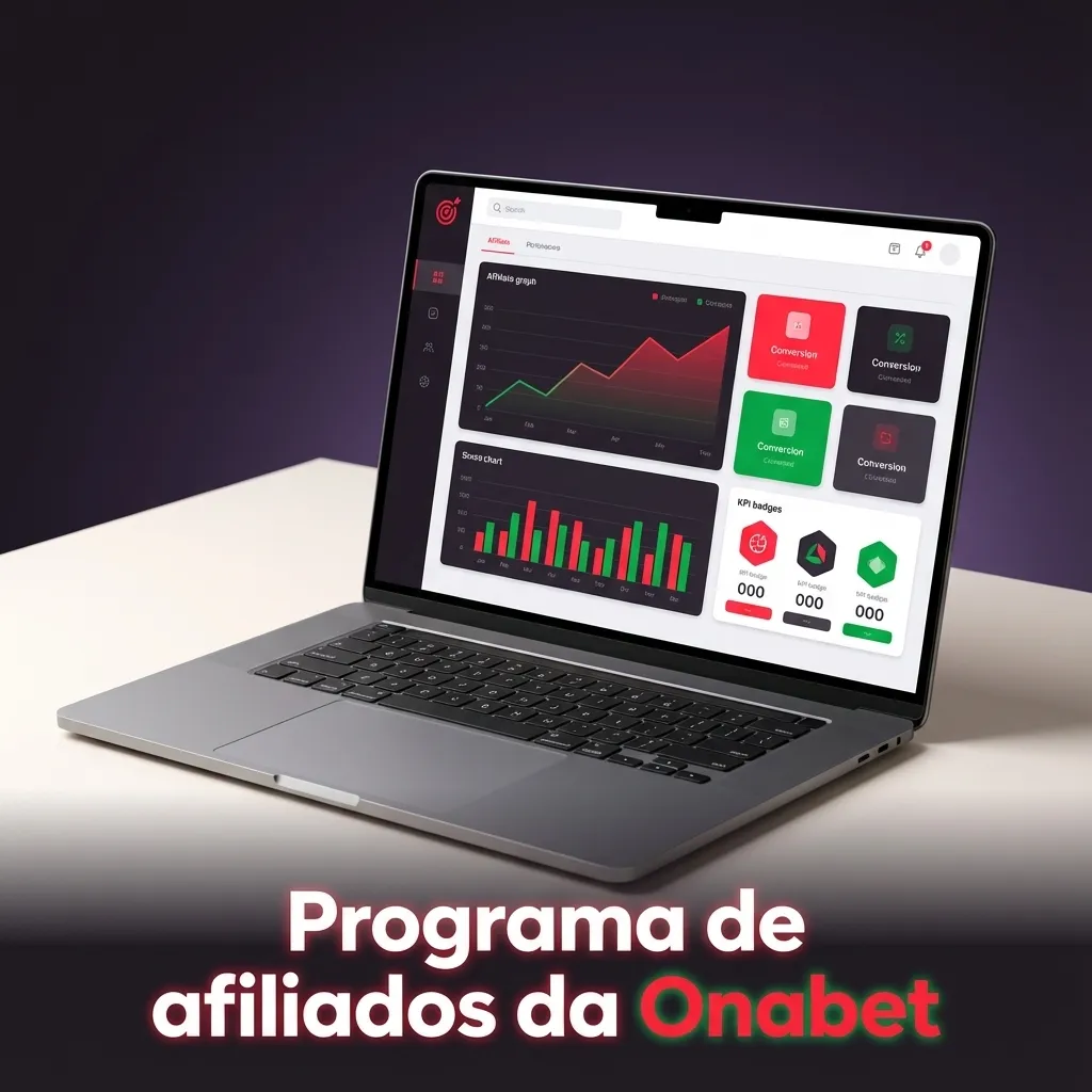 Banner do programa de afiliados da Onabet, destacando comissões, estatísticas em tempo real e suporte para parceiros.