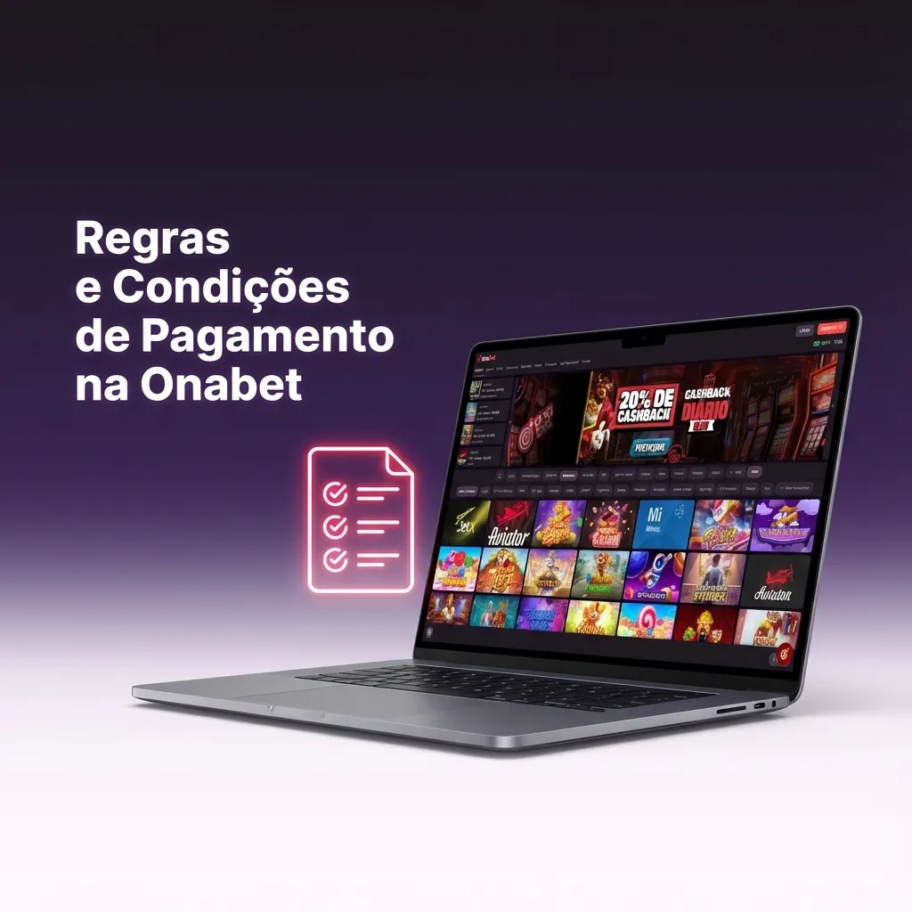 Tela da Onabet exibindo ícones de pagamento, cadeado de segurança e lista de regras de depósitos e saques em destaque