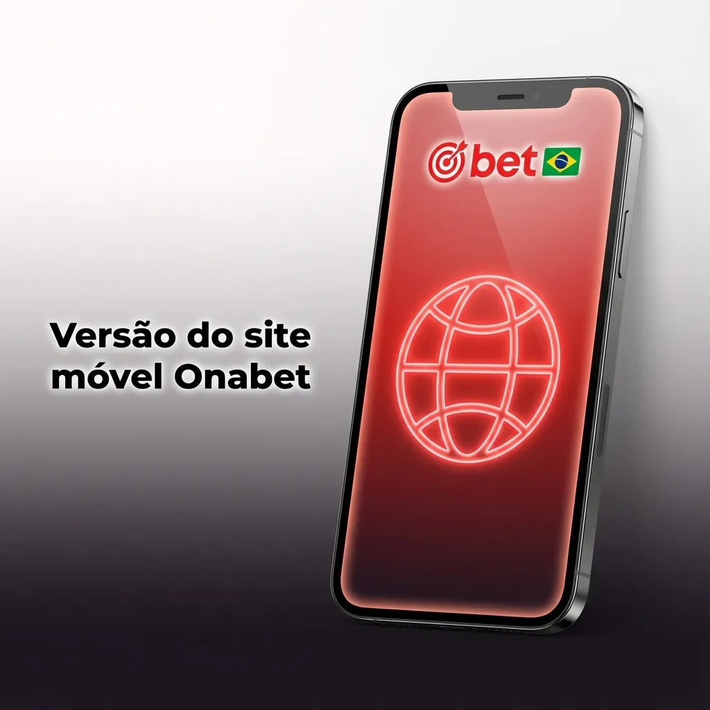 Tela de smartphone exibindo o site móvel Onabet, com opções de apostas esportivas, cassino, depósitos e saques no navegador